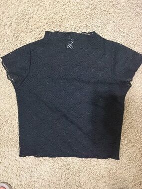 Black Lace Short-Sleeve Women's Top